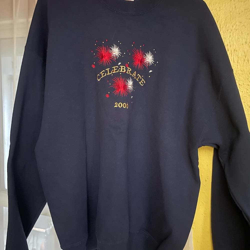 Jerzees Millenium Navy Crewneck Sweater with Celebrate Design